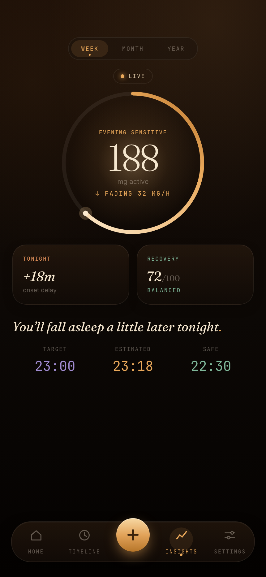 Insights dashboard with live sleep impact